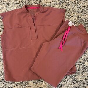 Figs Medium Rafaela Scrub Top & Medium Tall Livingston Pants Mauve Color